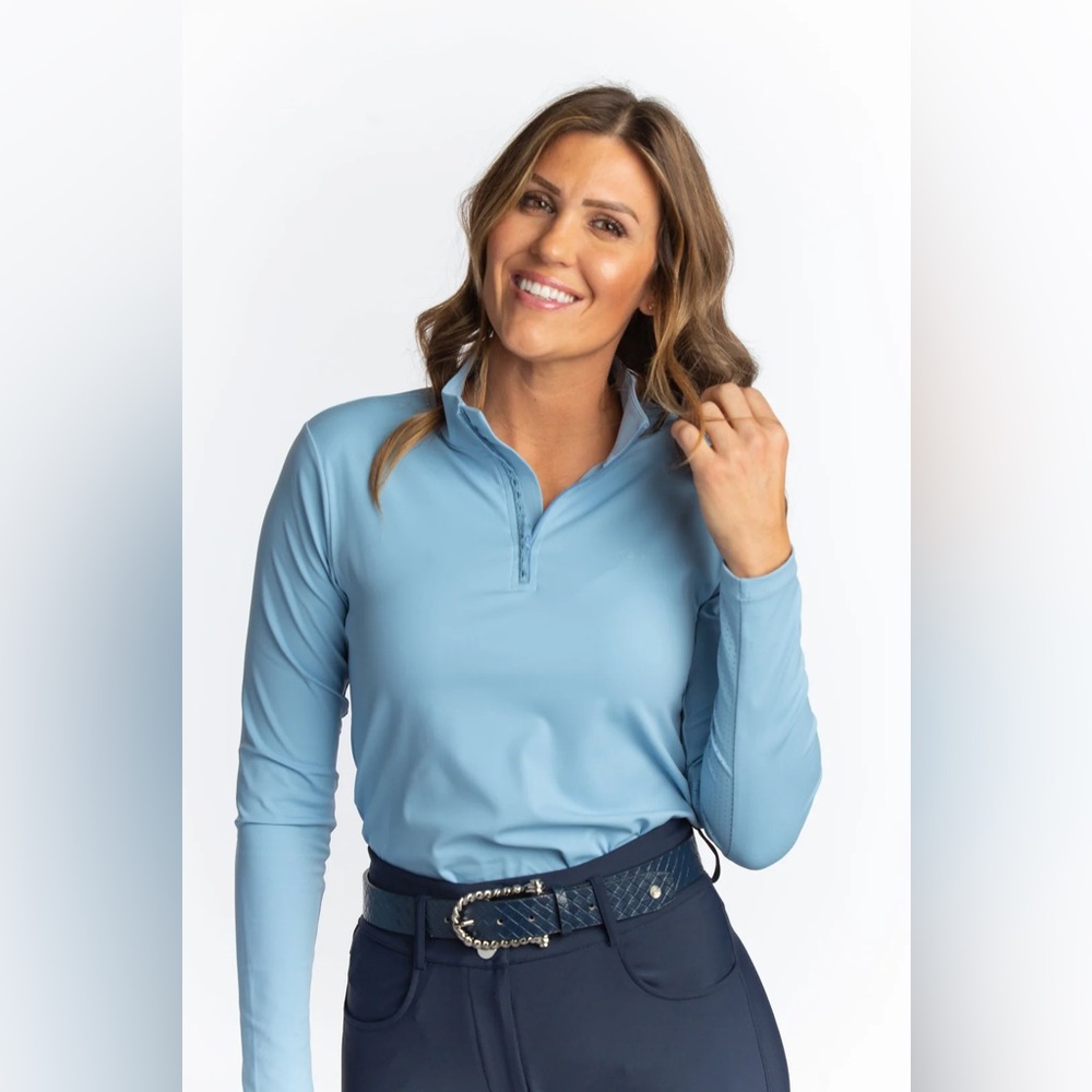 Hannah Childs Sola Perforated Sun Shirt Equestrian Long Sleeve Steel Blue